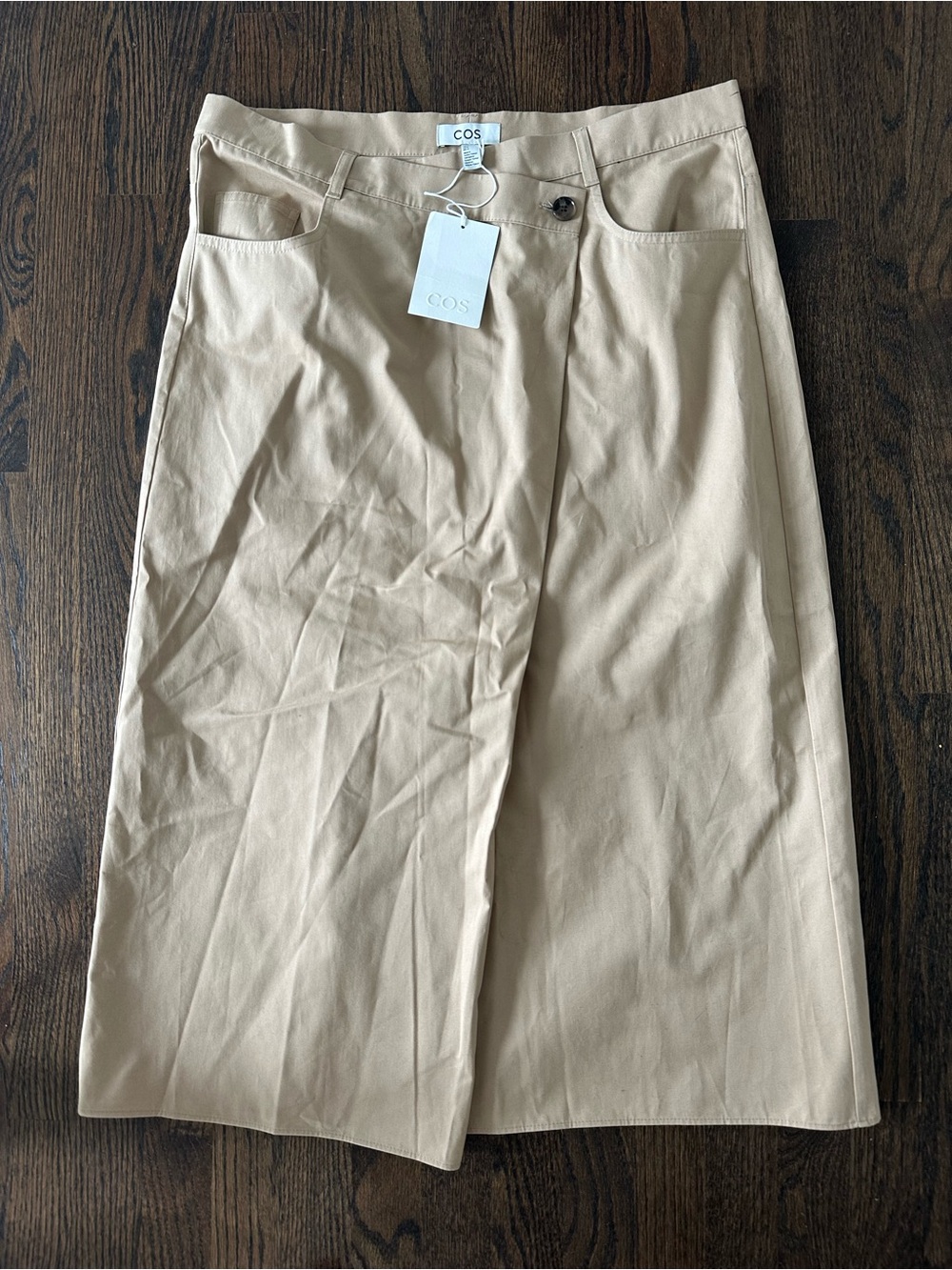 COS Tan High-Waist Midi Skirt with Front Slit NWT